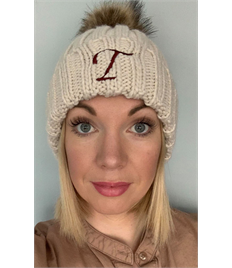 Chunky Beanie hat with fur pom pom - Adult size -Personalised with name or initials