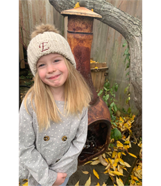 Chunky Beanie hat with fur pom pom - Junior size -Personalised with name or initials